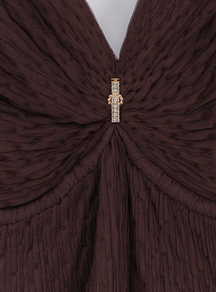 Elisabetta Franchi Red Carpet Long Dress With Rhinestones Detail