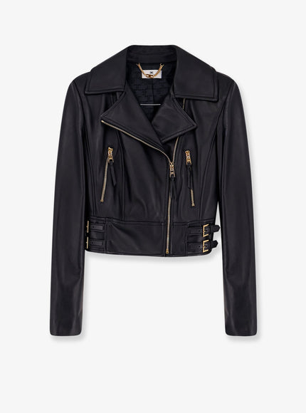 Elisabetta Franchi Cropped Leather Jacket Nero