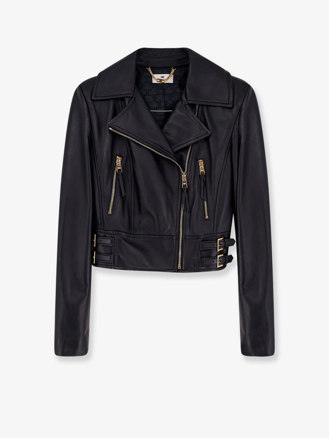 Elisabetta Franchi Cropped Leather Jacket Nero
