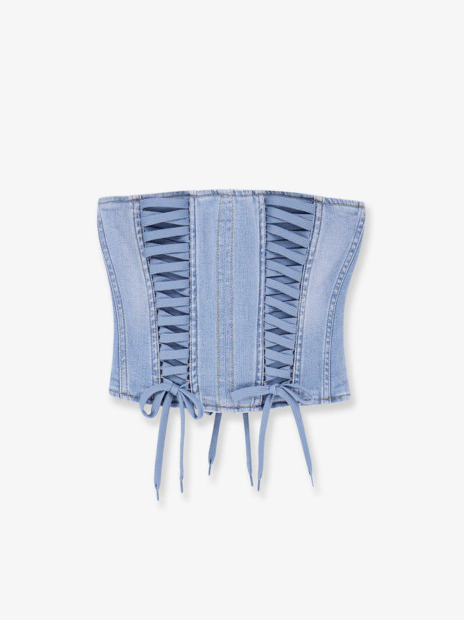 Elisabetta Franchi Urban Denim Bustier Lightblue