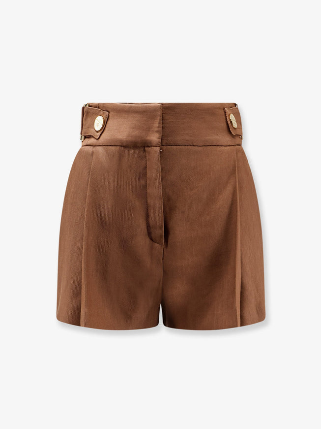 Elisabetta Franchi Daily Linen And Viscose Shorts Cuoio