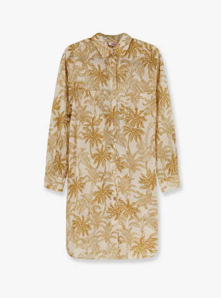Eres Long Panama Cotton Shirt With Printed Pattern Giallo