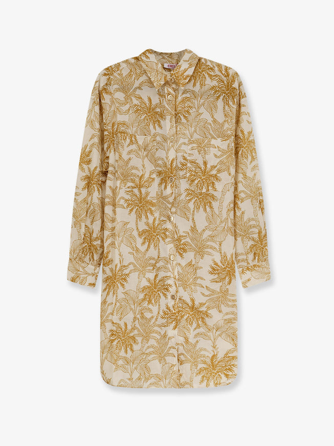 Eres Long Panama Cotton Shirt With Printed Pattern Giallo