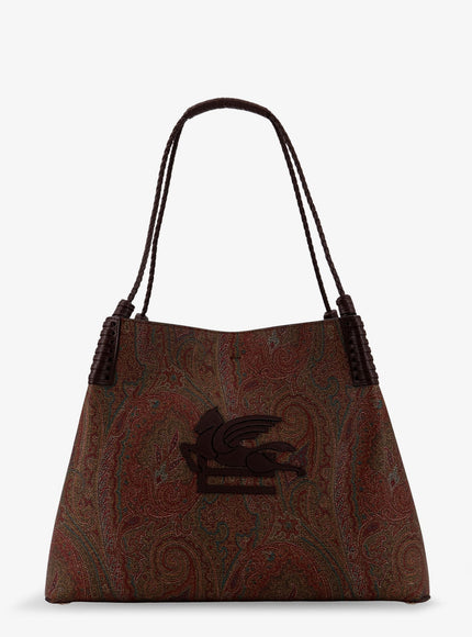 Etro Coated Canvas Shoulder Bag With Paisley Jacquard Pattern Uni Marrone