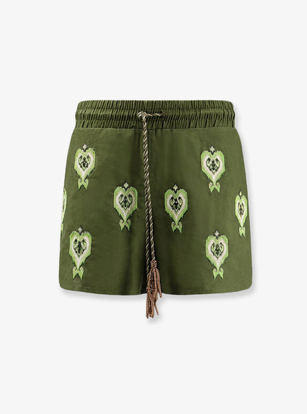 Farm Rio Green Heart Tapestry Embroidered Lenzing™ Ecovero™ Euroflax™ Shorts Green