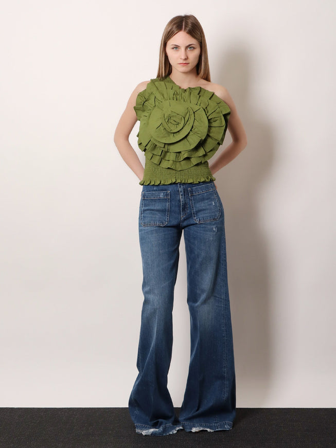 Farm Rio Green Linen And Viscose Top