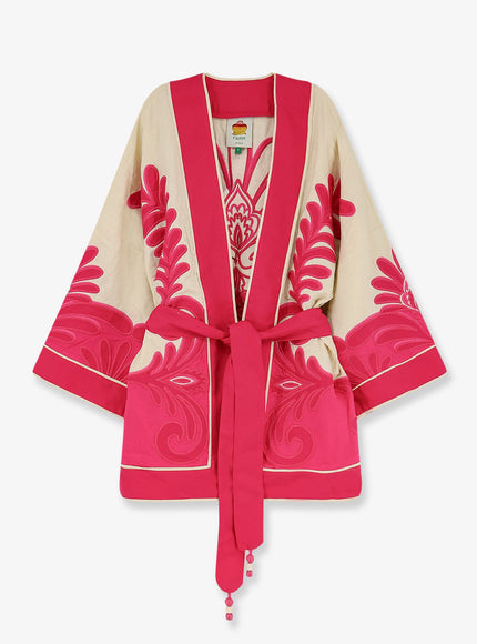 Farm Rio Linen And Viscose Blend Kimono Springarabescpink