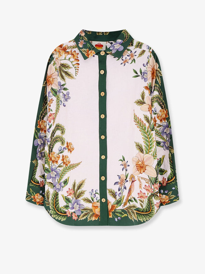 Farm Rio Linen And Viscose Shirt With Floral Pattern Naturesand