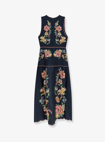 Farm Rio Maira Long Linen Dress With Floral Print