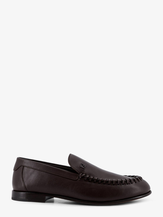Fendi Leather Loafers With Metal Ff Logo Chocolate Chocolate