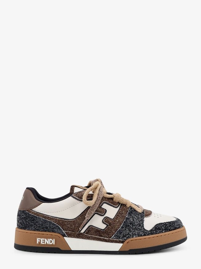 Fendi Sneakers Fendi Match In Pelle Bianca E Suede Marrone Asfalto+Ted+Bianco U