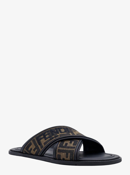 Fendi Ff Jacquard Fabric Sandals With Embroidered Logo