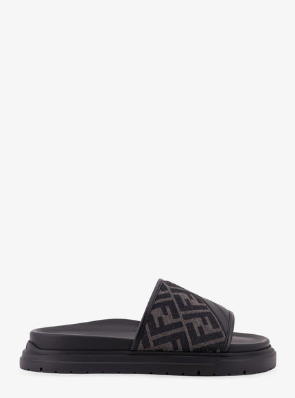 Fendi Low Leather Sandals With Ff Jacquard Insert Nero Ner Grigio Nero