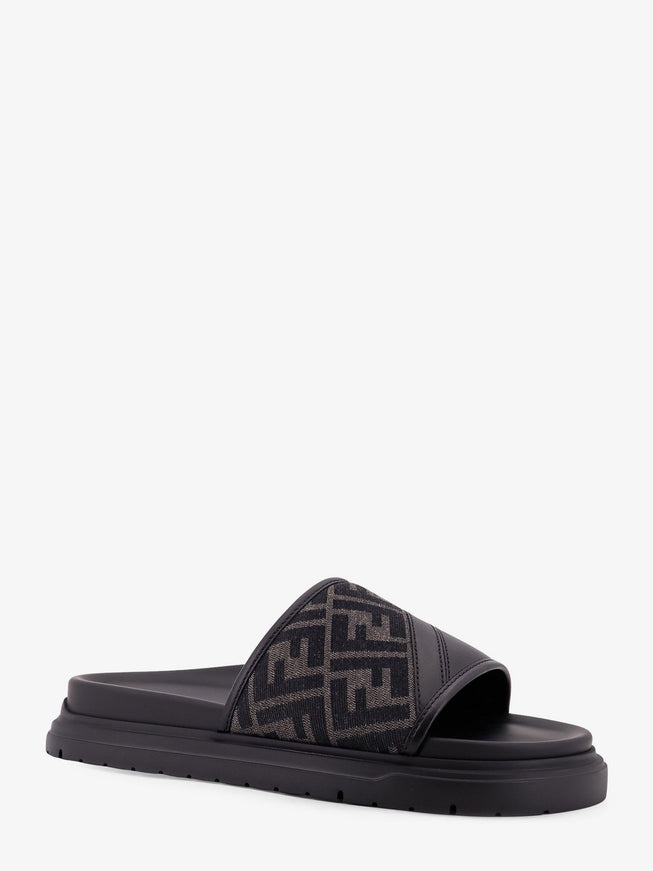 Fendi Low Leather Sandals With Ff Jacquard Insert