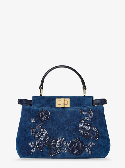 Fendi Peekaboo Mini Leather Crossbody Bag Uni Blu+Blu Abisso+Os