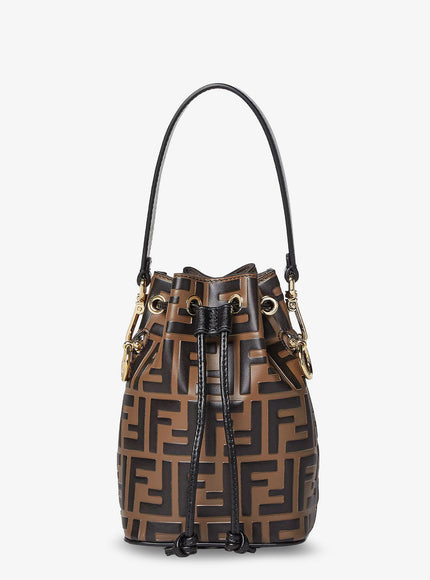 Fendi Mini Mon Tresor Leather Bucket Bag With All-Over Ff Motif Uni Nero