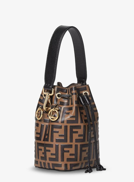 Fendi Mini Mon Tresor Leather Bucket Bag With All-Over Ff Motif