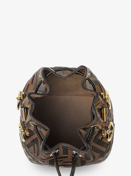 Fendi Mini Mon Tresor Leather Bucket Bag With All-Over Ff Motif