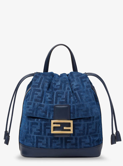 Fendi Leather Backpack With Metal Ff Logo Detail Uni Blu Blu Abisso