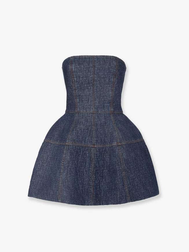 Fendi Padded Denim Mini Dress Blueberry 26