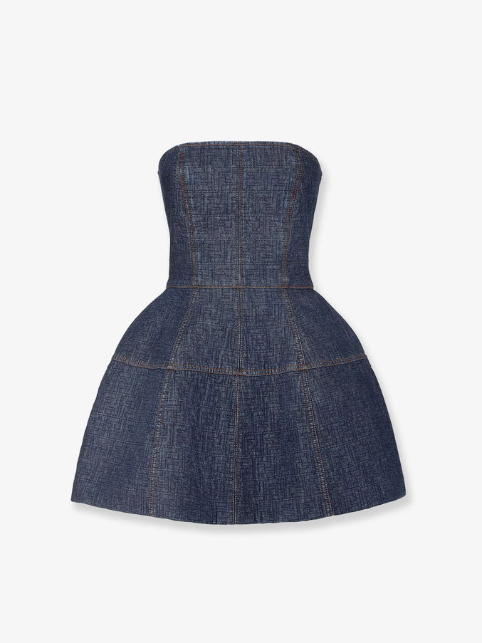 Fendi Padded Denim Mini Dress Blueberry 26