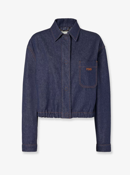 Fendi Denim Jacket With Front Embroidered Logo Navy