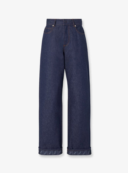 Fendi Blue Denim Jeans With Ff Detail On The Bottom Navy