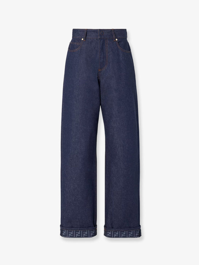 Fendi Blue Denim Jeans With Ff Detail On The Bottom Navy