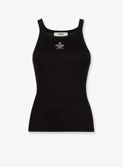 Fendi Ribbed Cotton Tank Top Black
