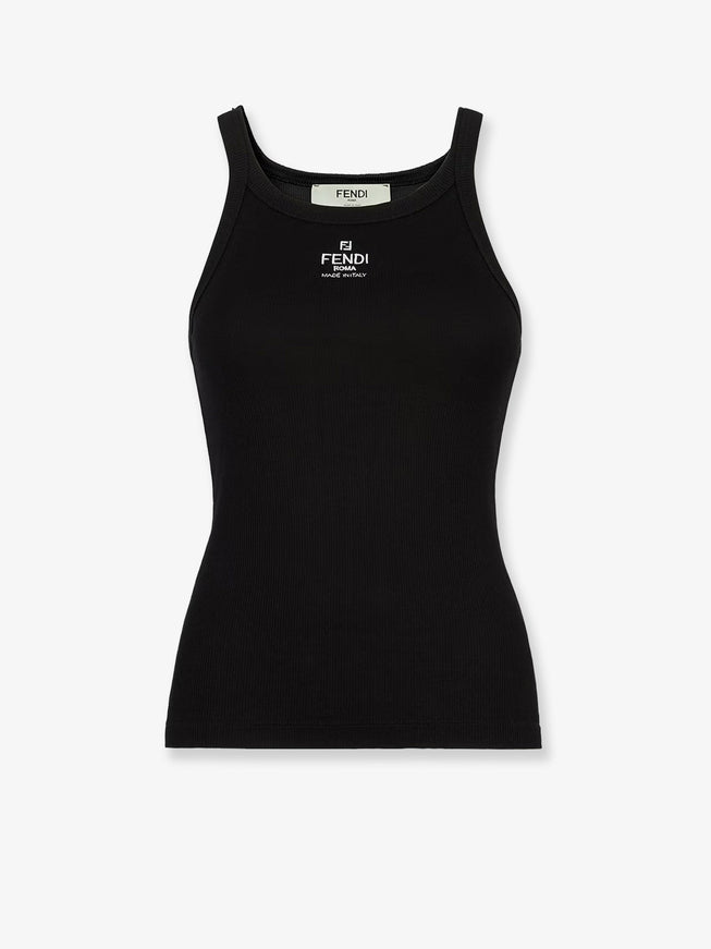 Fendi Ribbed Cotton Tank Top Black