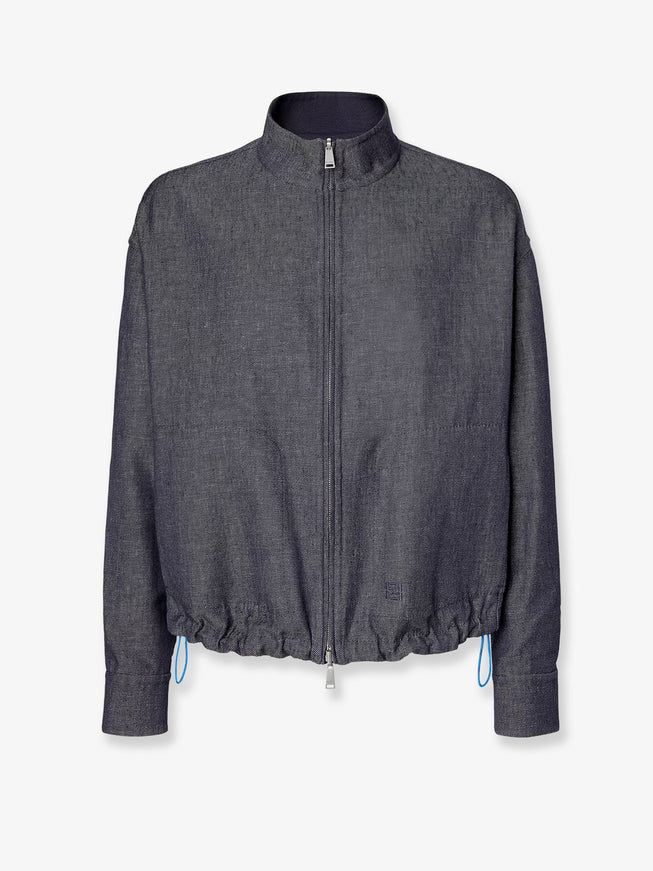 Fendi Reversible Denim Jacket With Embroidered Ff Logo Dark Blu