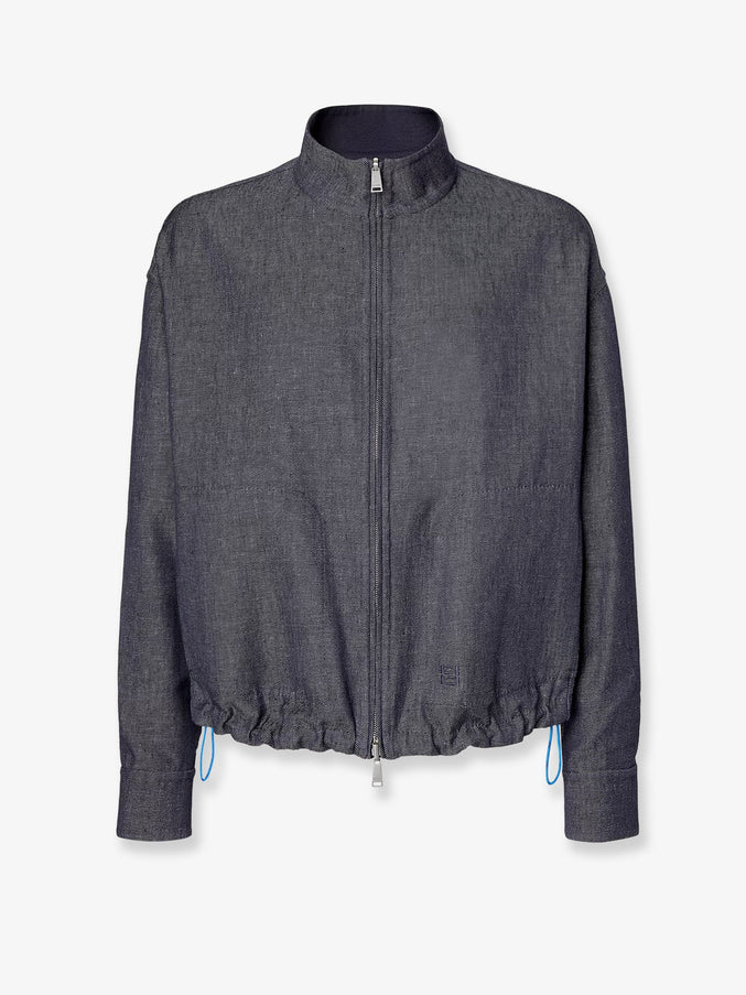 Fendi Reversible Denim Jacket With Embroidered Ff Logo Dark Blu