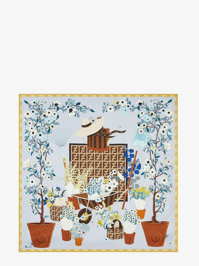 Fendi Silk Scarf With Gardening Print Uni Azzurro Multicolor