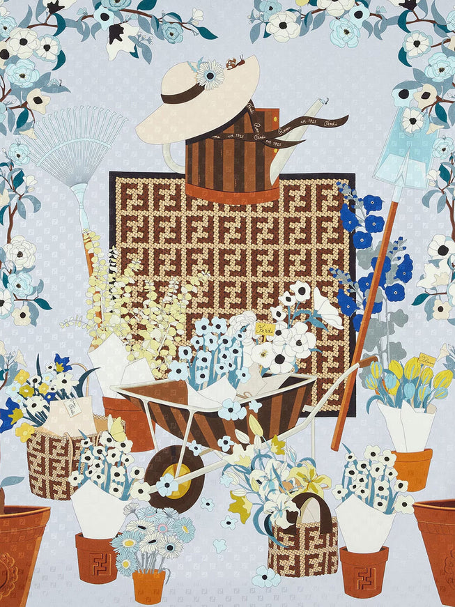 Fendi Silk Scarf With Gardening Print