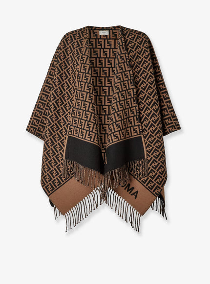 Fendi Ff Virgin Wool And Cashmere Poncho Uni Tabacco