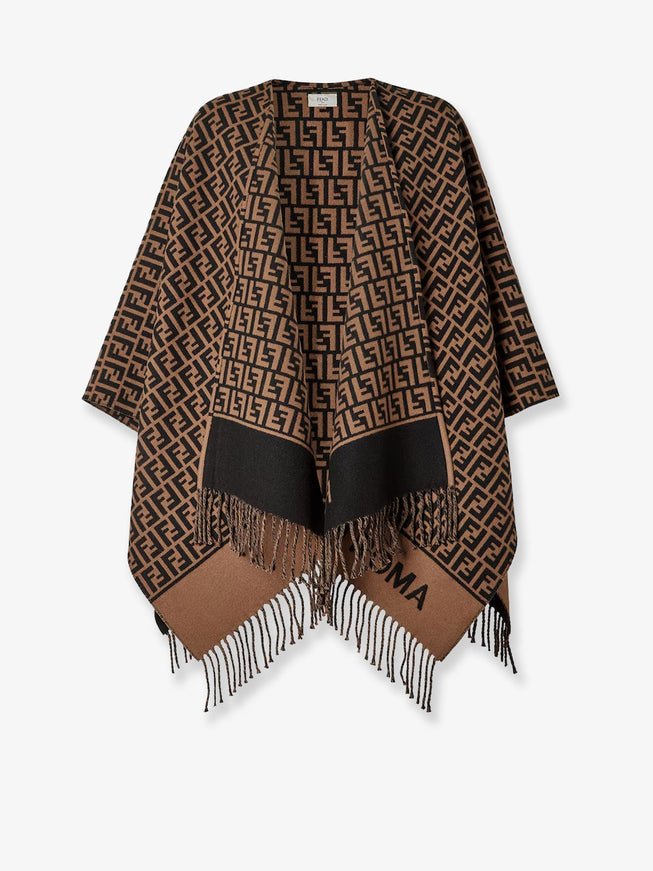 Fendi Ff Virgin Wool And Cashmere Poncho Uni Tabacco
