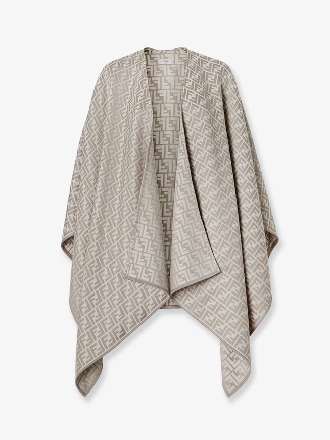 Fendi Ff Silk And Wool Poncho Uni Grigio