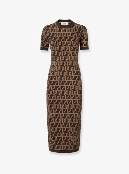 Fendi Ff Cotton Blend Dress Tobacco