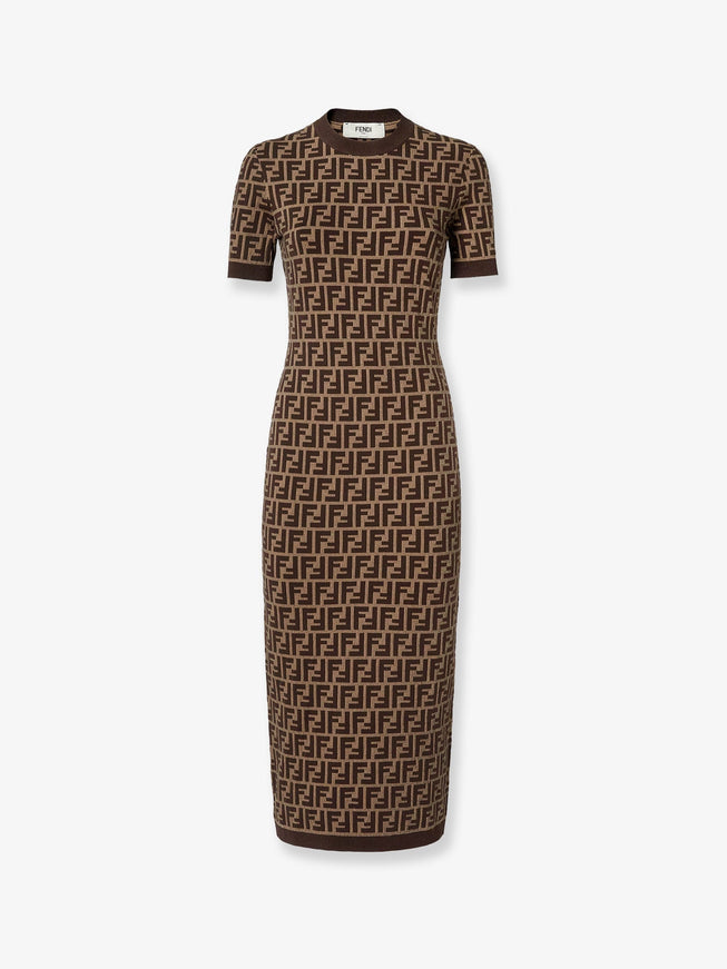 Fendi Ff Cotton Blend Dress Tobacco