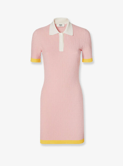 Fendi Cotton And Silk Blend Short Dress With All-Over Ff Motif Magnolia 26
