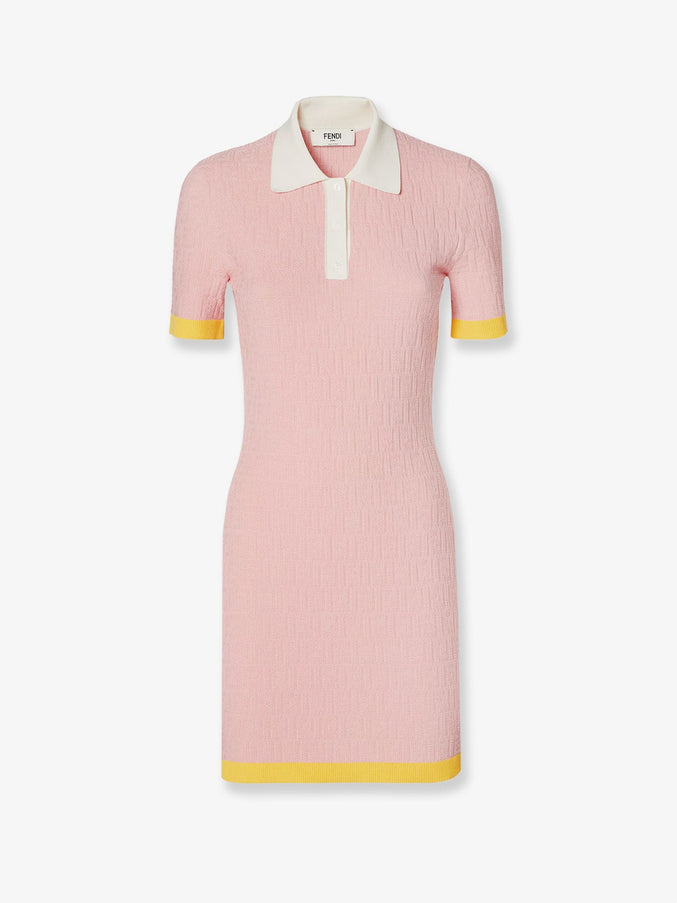 Fendi Cotton And Silk Blend Short Dress With All-Over Ff Motif Magnolia 26