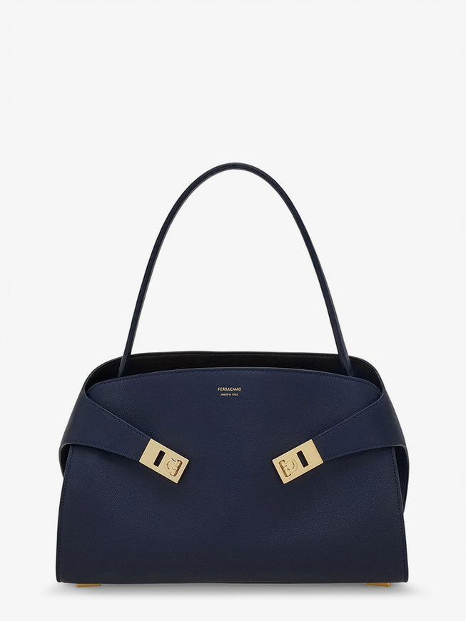 Ferragamo Hug Leather Shoulder Bag Uni New Navy