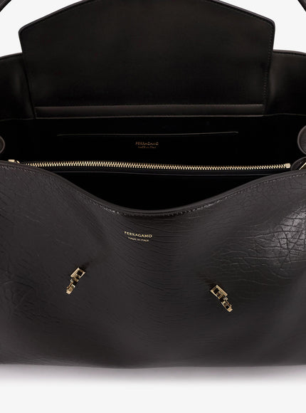 Ferragamo Hug Leather Shoulder Bag With Logo On The Front
