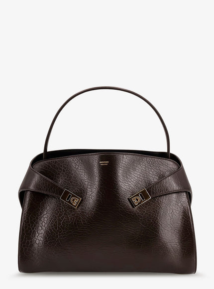 Ferragamo Hug Leather Shoulder Bag With Logo On The Front Uni T Moro