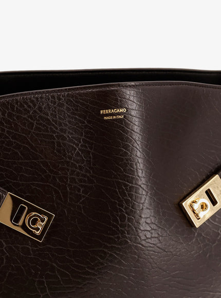 Ferragamo Hug Leather Shoulder Bag With Logo On The Front