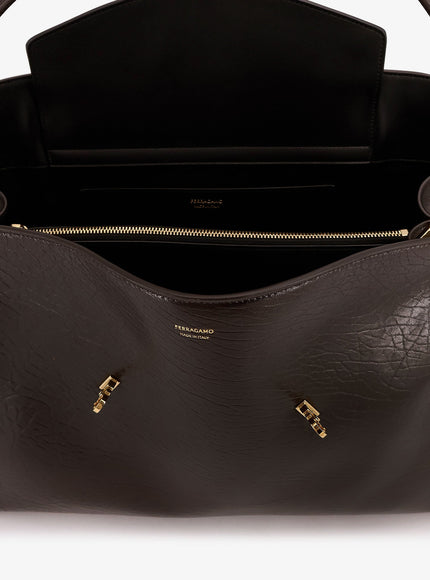 Ferragamo Hug Leather Shoulder Bag With Logo On The Front