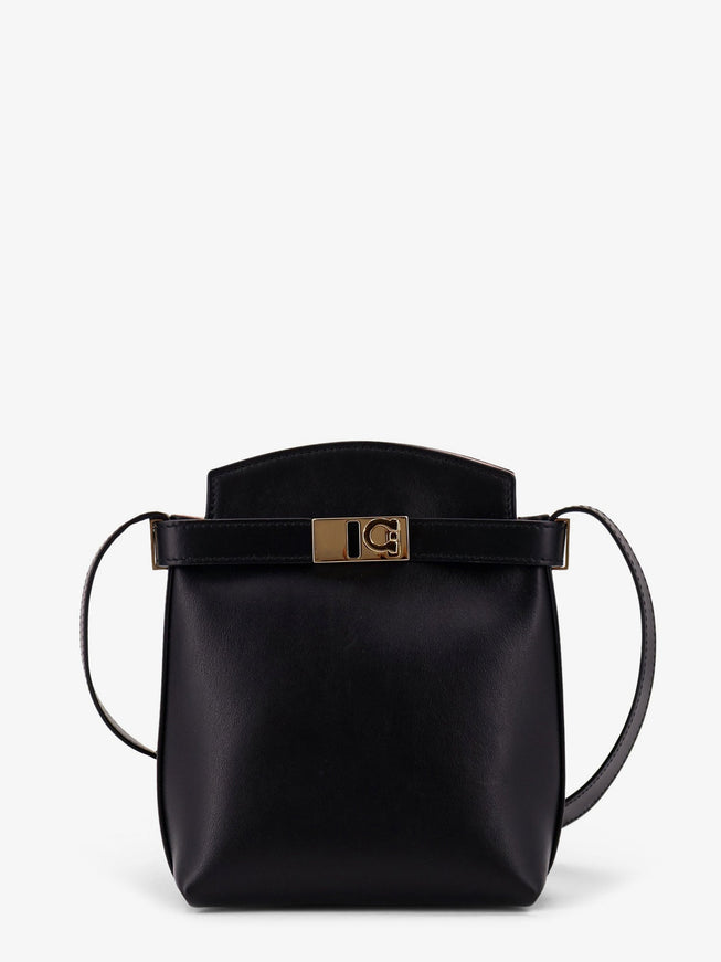 Ferragamo Leather Crossbody Bag With Gancini Detail Uni Nero