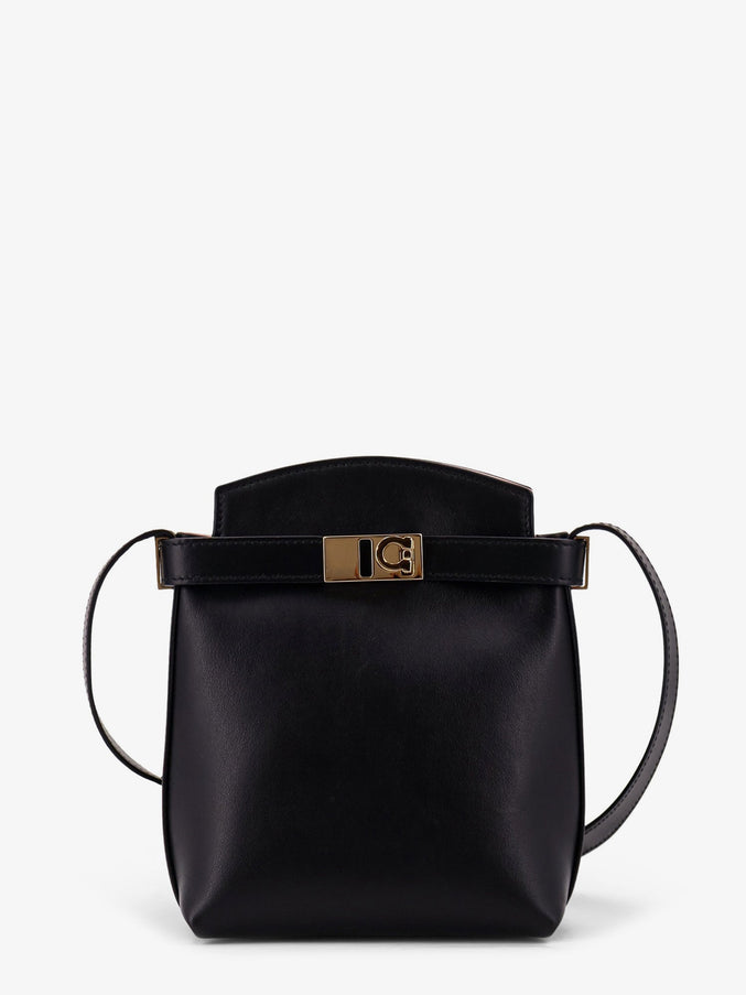 Ferragamo Leather Crossbody Bag With Gancini Detail Uni Nero
