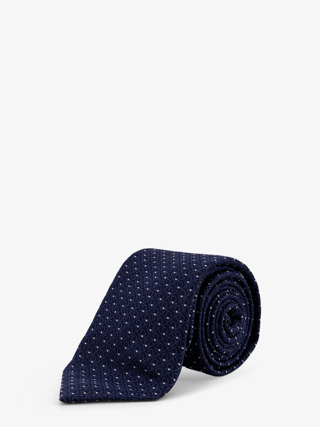Ferragamo Biella Silk Tie Uni Navy