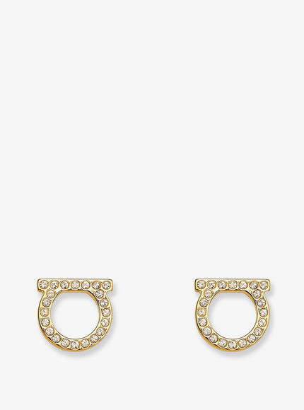 Ferragamo Gancini Crystals Brass Earrings Uni Oro